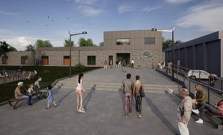 Die Entwürfe zeigen das geplante neue Hövelhofer Sennebad, das neben der Dreifachhalle in den Krollbachauen gebaut werden soll. - Sennebad GmbH