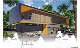 So soll das künftige Bühnenhaus mit einem Kassen- und Kiosk-Bereich aussehen. - Illustration Plan Bee Architekten