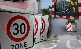 Schilder, Aufpflasterungen, Blumenkübel, Displays und Piktogramme sind mögliche Maßnahmen für eine Verkehrsberuhigung. - Nicole Sielermann, Mareike Patock, Jörg Stuke, Ulf Hanke, Peter Steinert