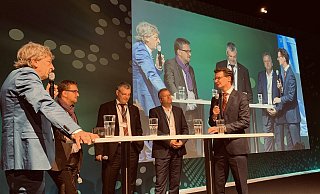 Im Gespräch: Matthias Bongard, Joachim Künzel, Ronald Lünser, Heiko Sedlaczek und Hendrik Wüst. - Dirk-Ulrich Brüggemann