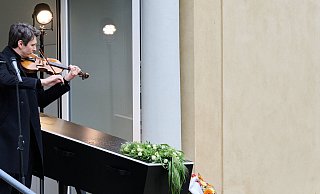 Schauspieler Sabin Tambrea spielte Geige. - Annette Riedl/dpa