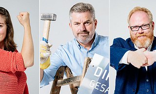 Auf die Fragen sagen Dirk Becker (v. l.), Lars Cohrs und Julia Eisentraut nichts. Ohne Worte stellen sie ihre Antworten dar. - Besim Mazhiqi
