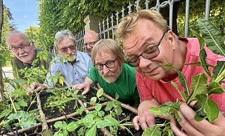 Den Geschichten der Pflanzen hören (v. l.) Clemens Henkel, Peter Leichter, Andreas Wittgen, Hermann-Josef Weitekamp und Andreas Bogel ganz genau zu. - Jens Reddeker