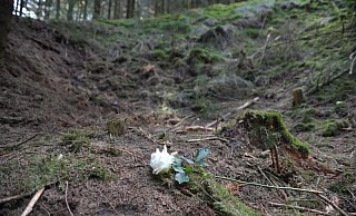 In dieser Mulde wurde im April 2013, zehn Tage nach ihrem Verschwinden, die Leiche von Gabriele Obst gefunden. Auf dem leblosen Körper lag die Schrotflinte, mit der ihr Ehemann sie erschossen haben soll. - Nicole Donath