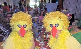 Schöne Augen hinter großen Vogelmasken beim Frauenkarneval in Bad Driburg. - Burkhard Battran