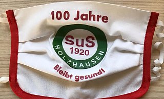 Schutz zum Jubiläum: Diese Mund-Nasen-Masken können beim Verein bestellt werden. - SuS Holzhausen
