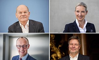 Olaf Scholz (SPD), Alice Weidel (AfD), Friedrich Merz (CDU), Robert Habeck (Bündnis 90/Die Grünen) - Kanzlerkandidaten ihrer Parteien bei der Bundestagswahl. (Archivbild) - Kappeler/Albert/Wendt/dpa