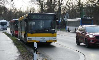 Die Seitenstreifen an der Verler Straße werden von Großfahrzeugen tüchtig zum Parken genutzt, sei es von Bussen, sei es von Lkws. - Rainer Holzkamp