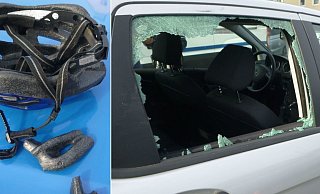 Der ältere Radler blieb von schweren Verletzungen verschont. Sein Helm und die Autoscheibe hingegen wurden schwer in Mitleidenschaft gezogen. - Polizei