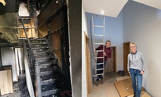 Das Feuer wütete auch im Flur, dieser ist inzwischen renoviert. Das Paar wartet nun auf die neue Treppe. - privat/Niklas Tüns