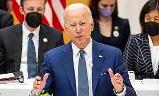 Joe Biden , Präsident der USA, spricht bei einem Gipfeltreffen der «Quad»-Gruppe, vertreten durch die vier Staats- und Regierungschefs der USA, Japans, Indiens und Australiens, im Kantei-Palast. - Foto: Yuichi Yamazaki/Getty Images AsiaPac Pool/AP/dpa