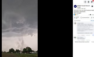 Das "Tornado Research Project" hat das Video vom X-User @deadrat66747933 auf Facebook geteilt. Mehr als 100.000 Menschen haben das Video dort gesehen. - Screenshot Facebook/WTINFO