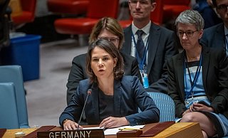 Bundesaußenministerin Annalena Baerbock spricht während der Sitzung zur Ukraine im UN-Sicherheitsrat in New York. - Michael Kappeler/dpa