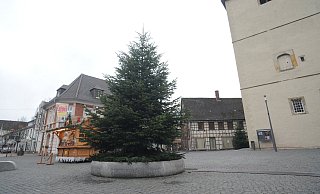 Auf dem Rahdener Kirchplatz steht ein Weihnachtsbaum - schon der dritte in diesem Advent. - Joern Spreen-Ledebur