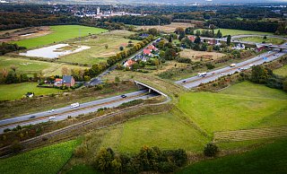 Die Senner Grünbrücke verbindet die Rieselfelder (vorn) über die A33 hinweg mit dem hinter dem Lohmannsweg liegenden Kampeters Kolk. - Sarah Jonek