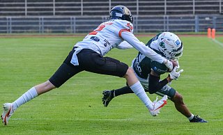 Bulldogs-Receiver Marco Domio gelangen einige spektakuläre Catches und drei Touchdowns beim Sieg über Münster Phoenix. - Andreas Zobe