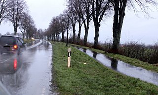 In diesem Bereich der B 65 verlor der Kleintransporter die Kanthölzer. - Polizei Minden-Lübbecke