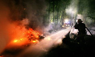 Ein Feuerwehrmann löscht im Sauerland einen Waldbrand. Auch im Kreis Herford bereiten sich Einsatzkräfte auf derartige Szenarien vor. - dpa Ein Feuerwehrmann löscht im Sauerland einen Waldbrand. Auch im Kreis Herford bereiten sich Einsatzkräfte auf derartige Szenarien vor. - dpa