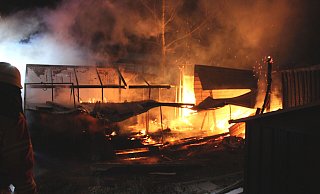 Eine Vogelvoliere sowie eine Gewächshaus wurde das Opfer der Flammen. - Polizei Kreis Minden-Lübbecke