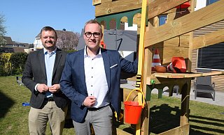 Lars Hartwig (r.) will für die Spenger CDU ins Rennen ums Bürgermeisteramt gehen. Stadtverbandsvorsitzender Michael Schönbeck unterstützt ihn. - Mareike Patock