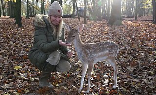 Nicole Gröger füttert den zutraulichen Linus im Gehege mit Bucheckern. - Elke Niedringhaus-Haasper