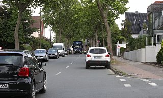 Große Bäume säumen die Elverdisser Straße. Das ist schön anzusehen, bedeutet aber, dass der Platz für alles, was wünschenswert wäre, nicht da ist. Das zeigt sich am Radweg, der über die Fläche für den Baum hinwegführt. - Peter Steinert (Archivbild)
