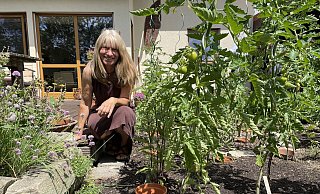 Ein Tipp von Regina Sommer: Die Terrakotta-Töpfe im Boden sorgen für eine stetige, sanfte Bewässerung der Tomatenpflanzen. Die Wurzeln docken an den Töpfen an und leiten das Wasser bedarfsgerecht zu den Pflanzen. - Natalie Gottwald