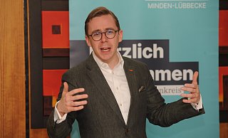 Philipp Amthor ist CDU-Bundestagsabgeordneter und Generalsekretär der CDU Mecklenburg-Vorpommern. Er wuchs in Espelkamps Partnerstadt Torgelow auf und unterstützte am 7. Februar 2025 den Wahlkampf des Espelkamper CDU-Bundestagsabgeordneten Oliver Vogt. - Joern Spreen-Ledebur