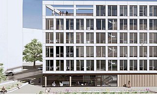 Sechsstöckig, große Glasfronten, eine Dachterrasse mit Blick auf den Kesselbrink – so soll die neue Medienzentrale der NW aussehen. - Goldbeck Indigo Invest Sechsstöckig, große Glasfronten, eine Dachterrasse mit Blick auf den Kesselbrink – so soll die neue Medienzentrale der NW aussehen. - Goldbeck Indigo Invest