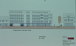 Eine Entwurfszeichnung zum neuen Wohn- und Geschäftshaus an der Detmolder Straße 163 wurde erstmals im Bauausschuss vorgestellt. - Klaus Karenfeld