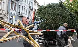 Die Spitze für den Weihnachtsbaum wird im Liegen richtig positioniert. - Susanne Barth