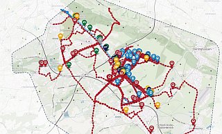 Ein buntes Wirrwarr: Auf der digitalen Karten von MoBiel sind die Vorschläge der Senner und Sennestädter zu Bus- und Bahnlinien, Haltepunkten, Park+Ride sowie Bike+Ride eingetragen und einsehbar.  - MoBiel