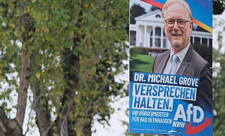 Michael Grove wirbt auf Wahlplakaten der AfD um Wählerstimmen - mit Doktortitel. Nach dem Wahlsonntag will sich die AfD um Aufklärung in Bukarest bemühen. - Ulf Hanke