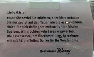 Im Restaurant Wang in Bielefeld wird eine Strafgebühr fällig, wenn Reste übrig bleiben. - Stefan Gerold
