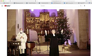Die evangelische Pastorin Almut Braun und ihr katholischer Amtskollege Carsten Adolfs gestalteten den Timpkenfest-Gottesdienst in der Stiftskirche, der am 6. Januar live bei Youtube übertragen wurde. - Quelle Youtube Screenshot Andreas Sundermeier