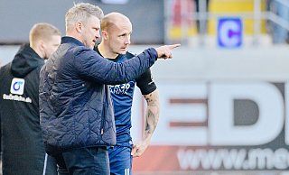 Sven Michel (rechts) wurde im Spiel gegen Hertha BSC von Trainer Lukas Kwasniok eingewechselt und erzielte für seinen SC Paderborn den Anschlusstreffer. - Besim Mazhiqi