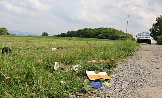 Vom Kriegerdenkmal bis zum neuen Windrad zieht sich entlang der Höhenstraße eine Schneise von leeren Fastfood-Packungen. - Susanne Barth