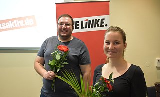 Die Linken Alina Wolf und Manuel Leyva kandidieren für den Kreistag. - Die Linke