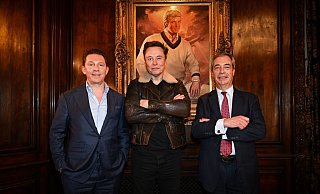 Musk (Mitte) und Farage (rechts) hatten sich erst im Dezember in Florida getroffen. Links der Schatzmeister von Reform UK, Nick Candy. (Archivbild) - Stuart Mitchell/Reform Uk/PA Media/dpa