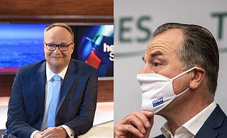 "Heute Show"-Moderator Oliver Welke (l.) und Fleischkonzern-Chef Clemens Tönnies. - picture alliance