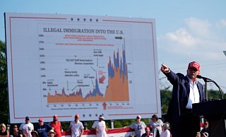 Der republikanische Präsidentschaftsbewerber und ehemalige Präsident Donald Trump spricht während einer Wahlkampfveranstaltung. - Evan Vucci/AP/dpa