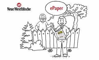 Zwei Nachbarn am Gartenzaun: Beide sind NW-Leser, aber der linke hat bereits das ePaper gelesen, der andere bisher nur die Zeitung. - NW-Screenshot