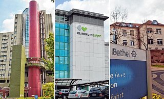Das Klinikum Bielefeld (v.l.), das Klinikum Lippe und das evangelische Klinikum Bethel bilden das Universitätsklinikum OWL, das Teil des nationalen Covid-19-Forschungsnetzwerks der Universitätsmedizin in Deutschland ist. - Oliver Krato/Bernhard Preuß
