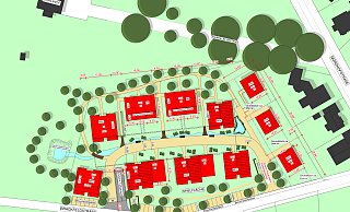 So soll das neue Wohnquartier aussehen. Unten verläuft die Brackfeldstraße, rechts die Nordhofstraße. - Architektur- u. Planungsbüro Andreas von Unruh