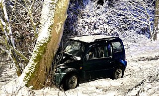Der Suzuki prallt abseits der K11 vor einen massiven Baum. - Ralph Meyer