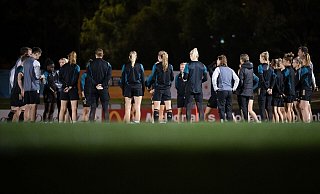 Die DFB-Spielerinnen beim Abschlusstraining. - Sebastian Gollnow/dpa