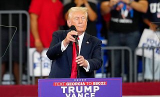 Sie habe einen niedrigen IQ, behauptete Trump mit Blick auf seine Kontrahentin Harris. - Ben Gray/AP/dpa