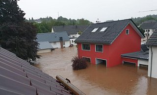Vor einem Jahr: Das rote Haus gehört Babsi, einer Freundin von Birgit Furchert. Das Wasser stieg bis unter die Küchendecke. - Furchert