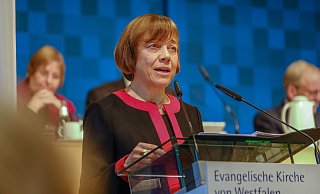 Präses Annette Kurschus bei der Synode. Foto: Andreas Zobe - Foto: Andreas Zobe/NW