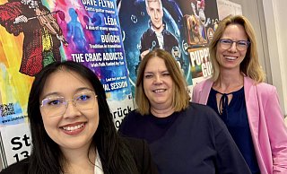 Gina Funke (v. l.), Maria Surholt und Anja Bauer haben das Programm der Delbrücker Stadthalle 2025/2026 vorgestellt. - Jens Reddeker